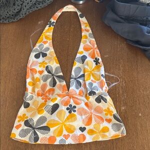 RSQ Orange and Black Floral Halter Top